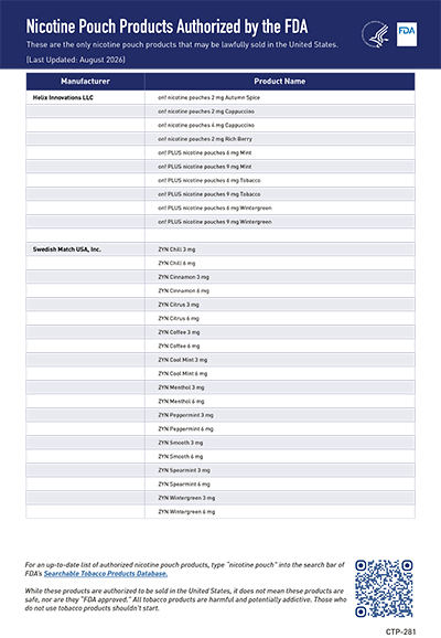 FDA Authorized Nicotine Pouch Products flyer