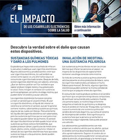 Health Impacts of E-Cigarettes flyer (SPANISH)