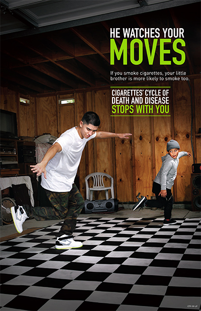 A poster that messages that if you smoke cigarettes, your younger sibling is more likely to smoke.