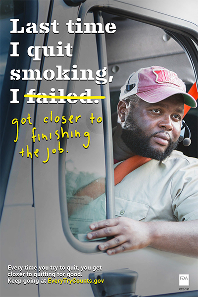 Poster titled Last time I quit smoking, I got closer to finishing the job.