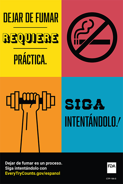 Cigarette Cessation, Quitting Takes Practice poster (Spanish)
