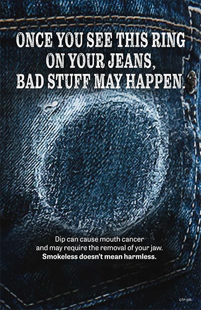 A poster that communicates dip can cause mouth cancer.