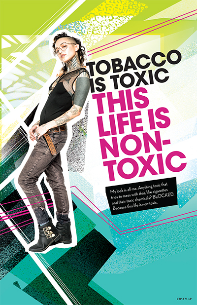 A print asset that communicates toxic chemicals are in cigarettes.