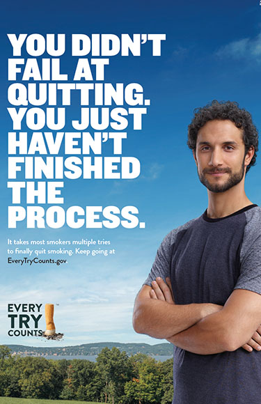 This 24x36 poster informs adult smokers that it takes most smokers multiple tries to finally quit for good.