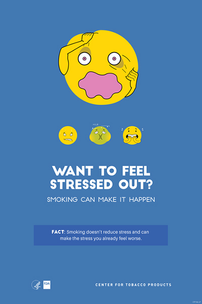 Poster portraying, through the use of emojis, stress as a health-related consequence of smoking